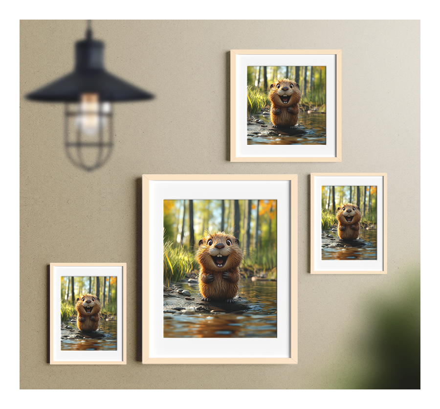 Miniature : Affiche décorative castor pour chambre d'enfant, illustration douce animaux de la rivière, style enfant A4 A3 30x30 40x50