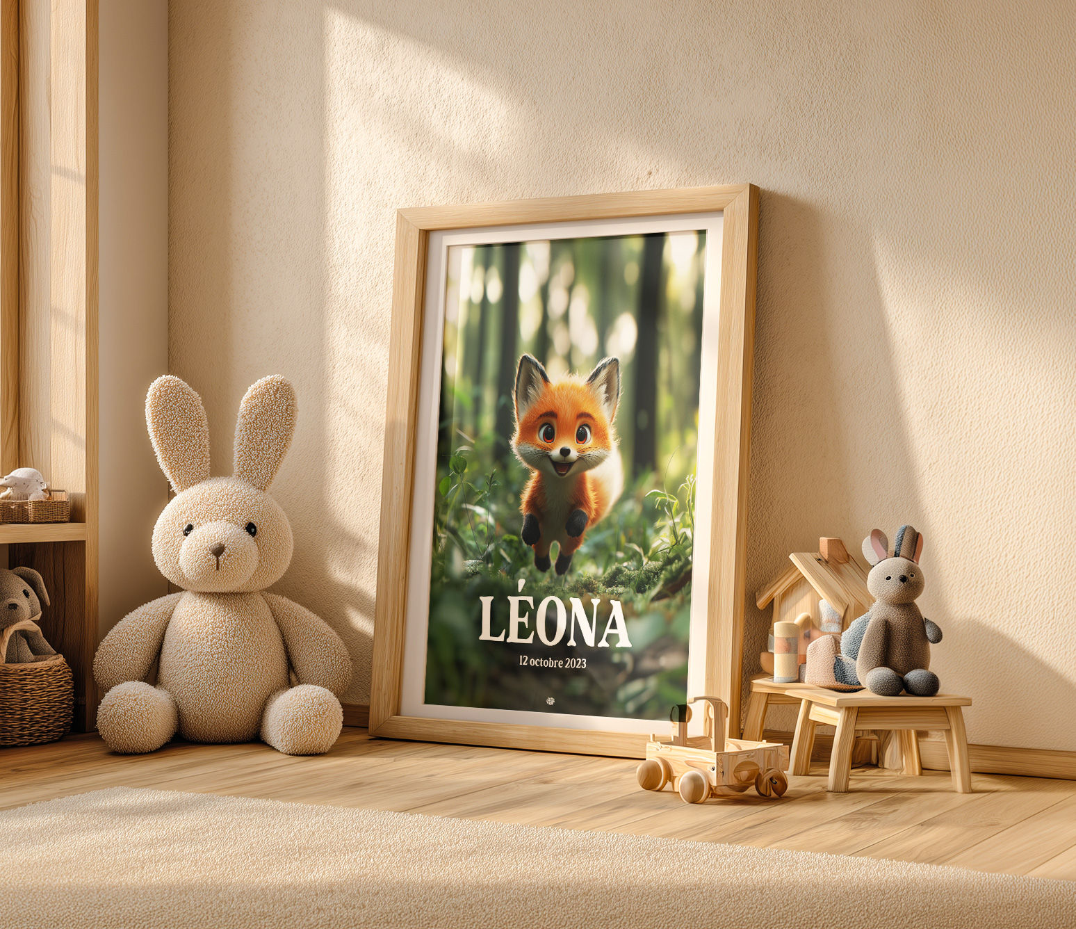 Affiche personnalisée animaux de la forêt pour chambre d'enfant - Renard Personnalisable A5 A4 A3 30x30 40x50