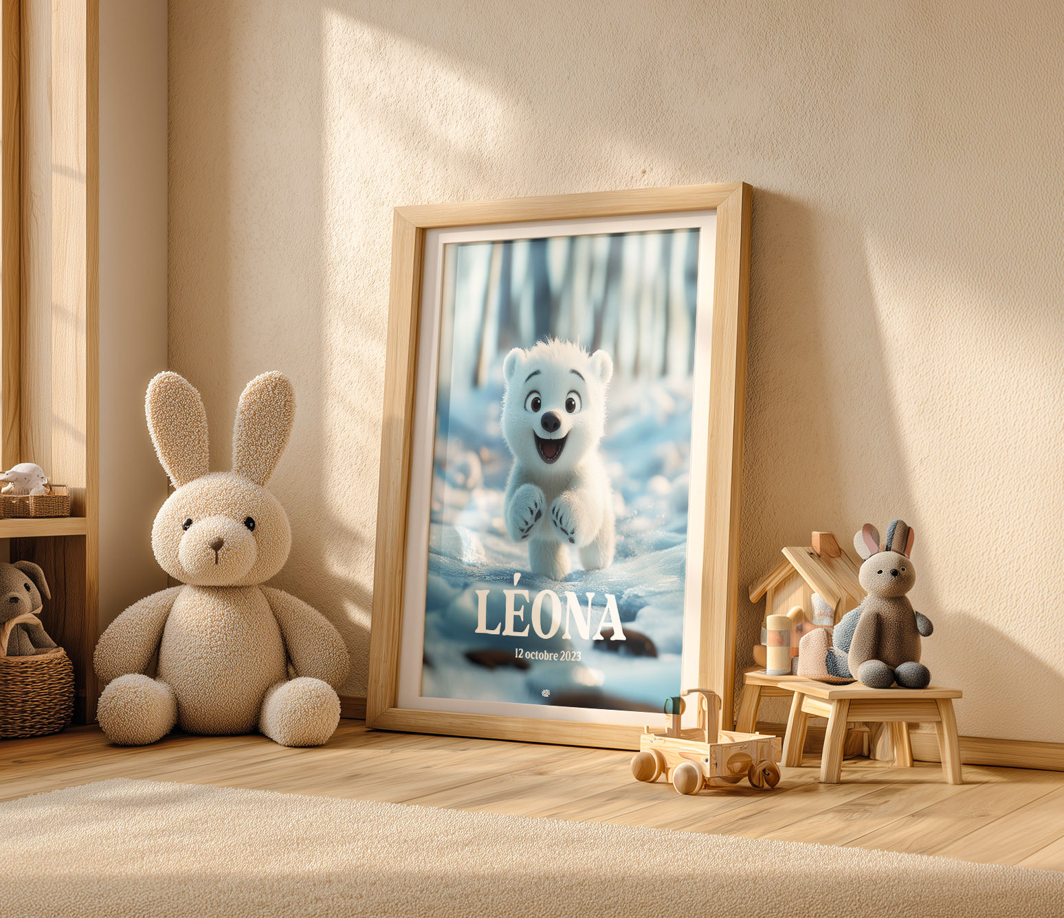Affiche personnalisée animaux de l'arctique pour chambre d'enfant - Ours Polaire Personnalisable A5 A4 A3 30x30 40x50