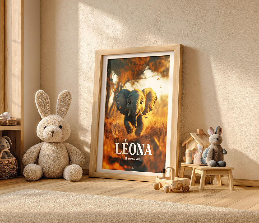 Affiche personnalisée éléphant pour chambre d'enfant - Customized elephant poster children room Personnalisable A4 A3 30x30