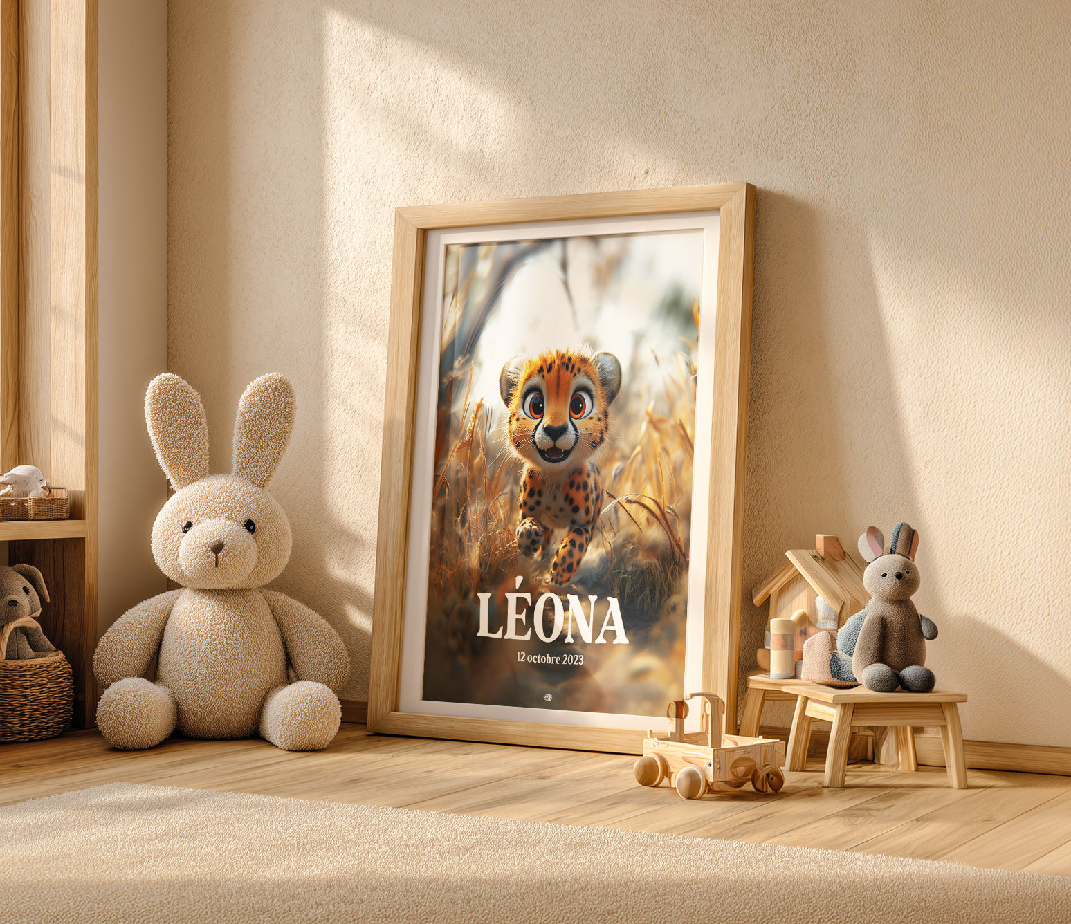 Affiche personnalisée guépard pour chambre d'enfant - Customized cheetah poster children room Personnalisable A4 A3 30x30
