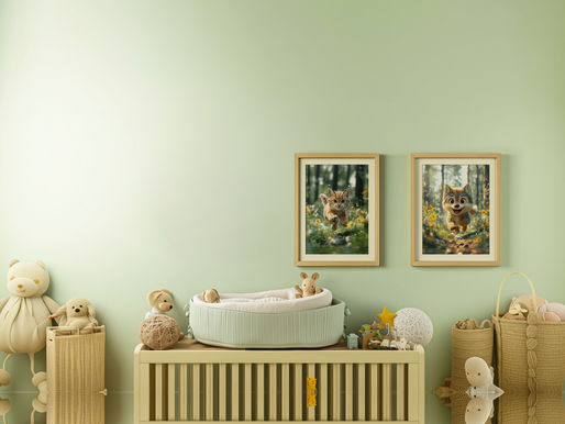 Affiche de louveteau et de bébé lynx encadré dans une chambre de bébé enfant