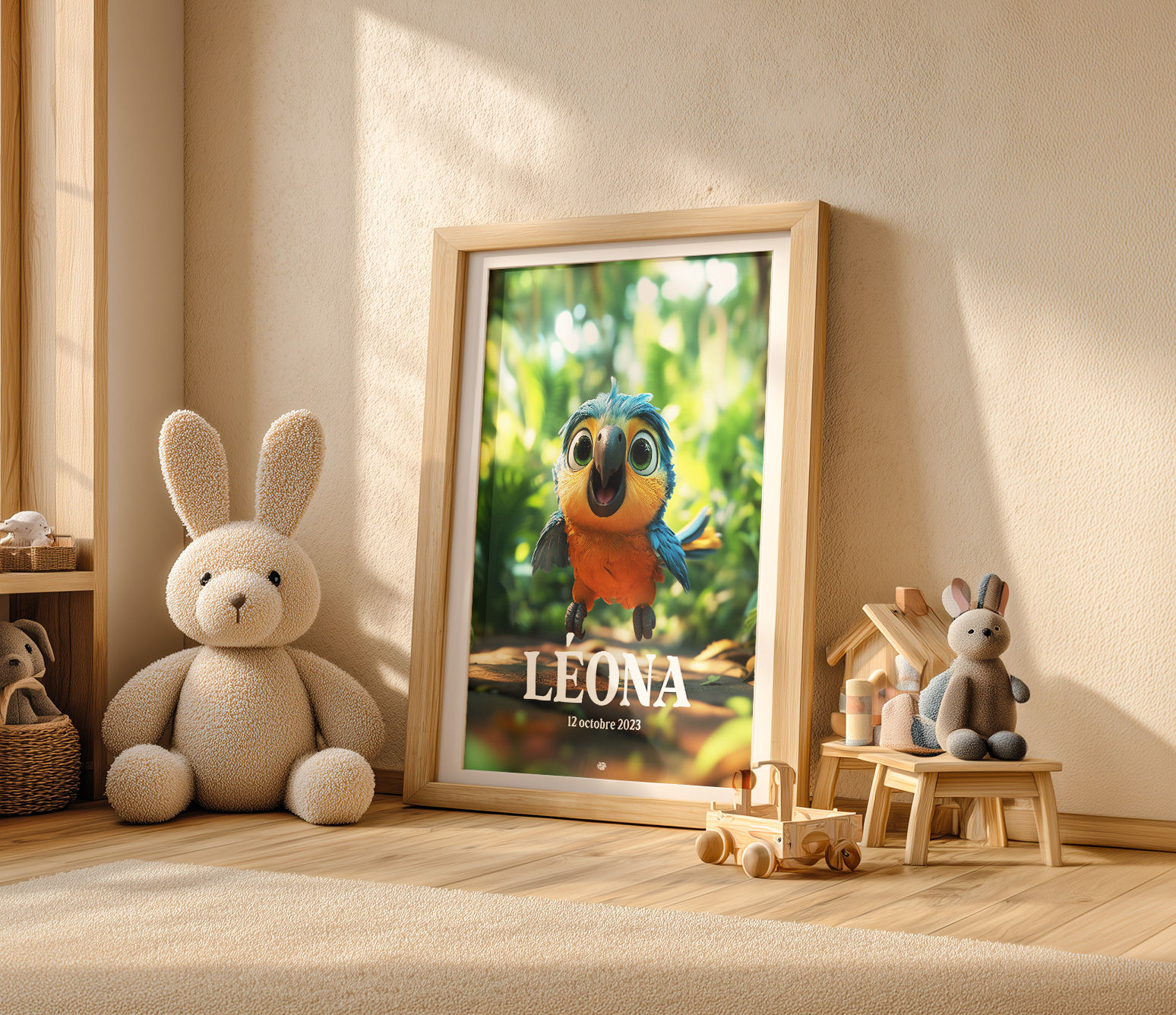 Affiche personnalisée animaux de la jungle pour chambre d'enfant - Perroquet Personnalisable A5 A4 A3 30x30 40x50