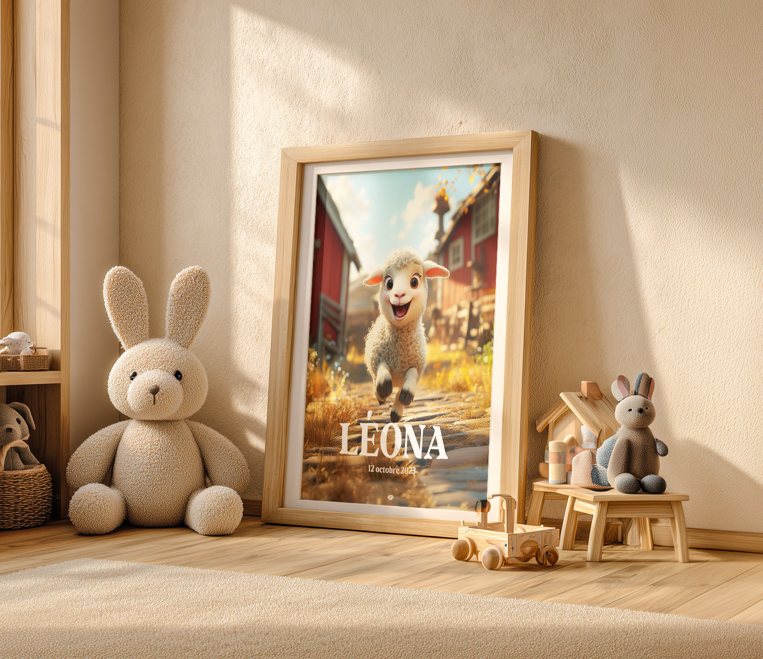 Affiche personnalisée animaux de la ferme pour chambre d'enfant - Mouton Personnalisable A5 A4 A3 30x30 40x50