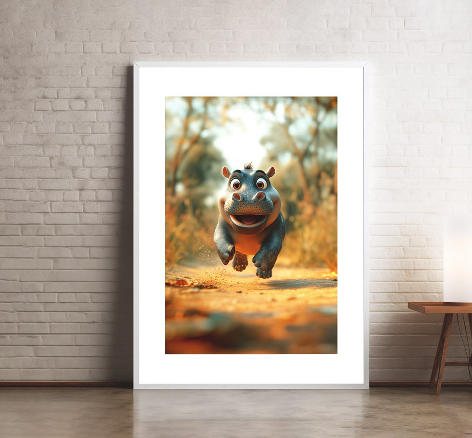 Affiche bébé hyppopotame pour chambre d'enfant - Baby hyppopotame poster for children's room - animaux de la savane