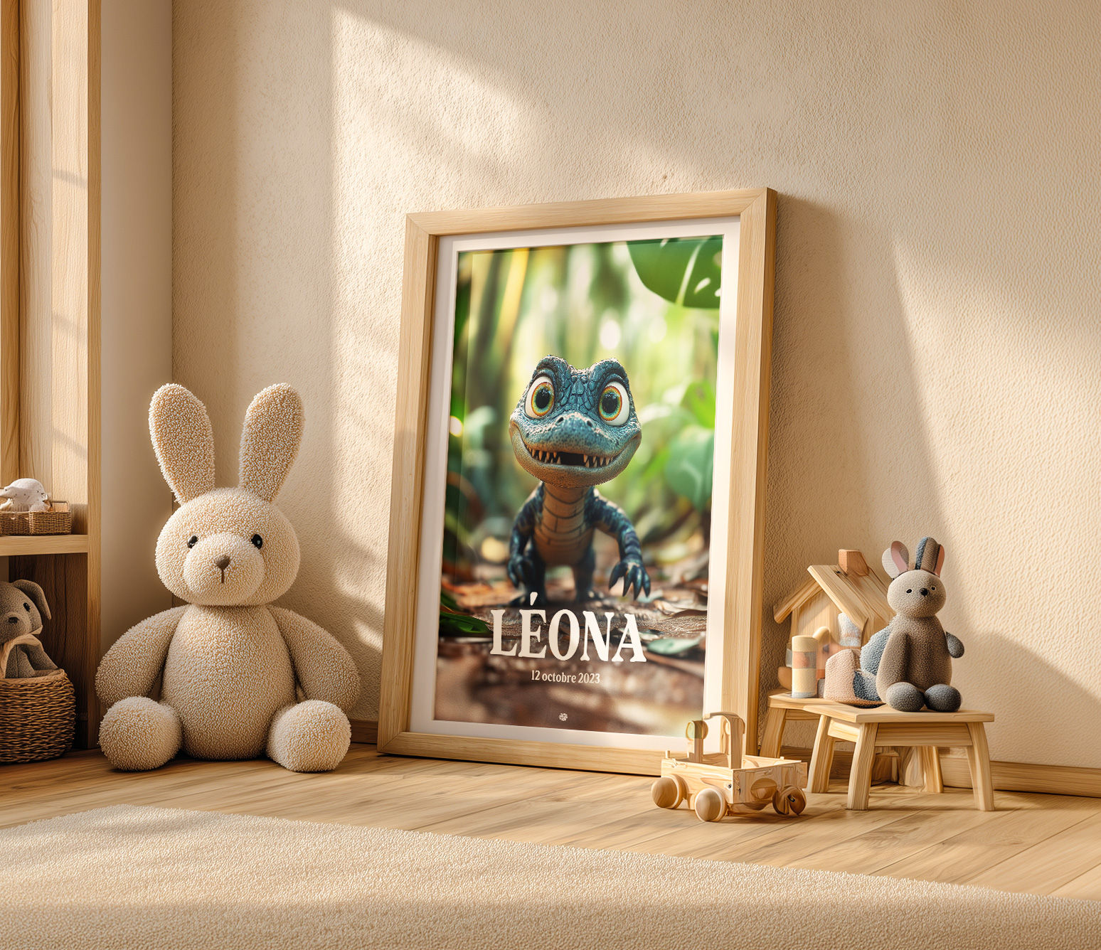 Affiche personnalisée animaux de la jungle pour chambre d'enfant - Crocodile Personnalisable A5 A4 A3 30x30 40x50