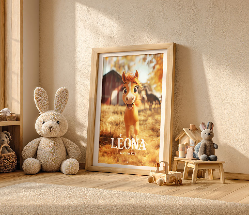 Affiche personnalisée cheval poulain pour chambre d'enfant - Customized horse poster children room Personnalisable A3 30x30