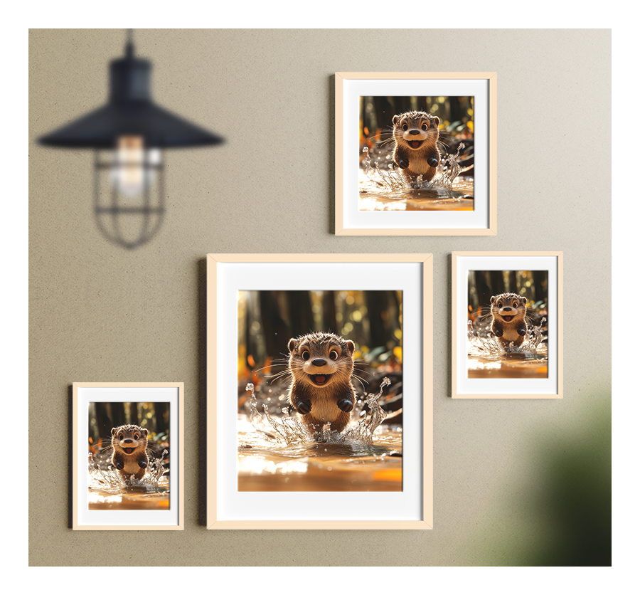 Miniature : Affiche décorative Loutre pour chambre de bébé, animaux de la rivière, illustration douce encadrée, style enfant