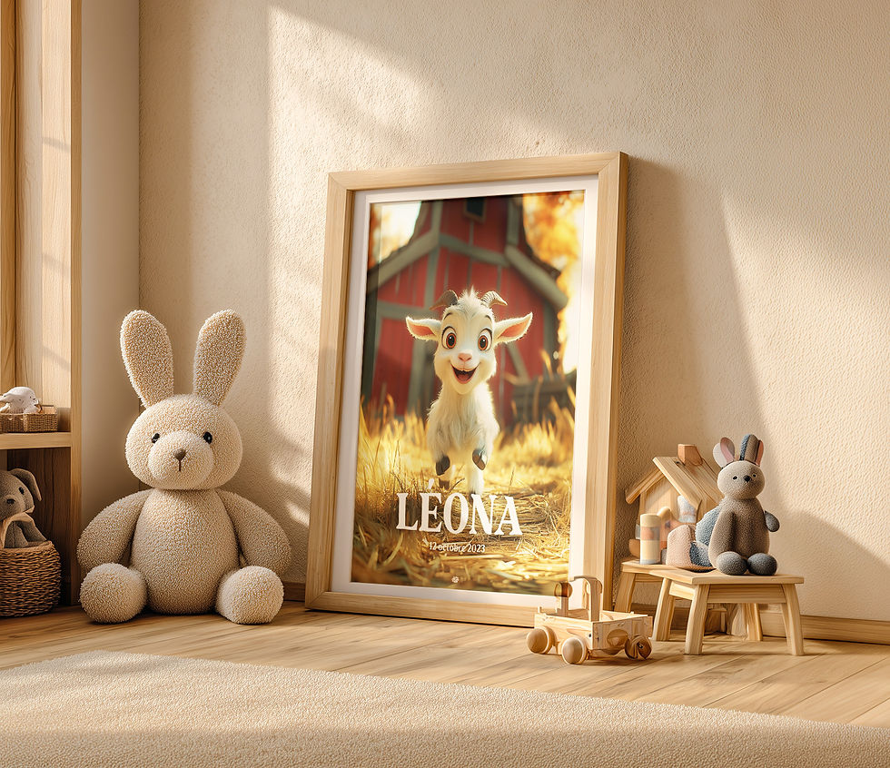Affiche personnalisée animaux de la ferme pour chambre d'enfant - Chèvre Personnalisable A5 A4 A3 30x30 40x50
