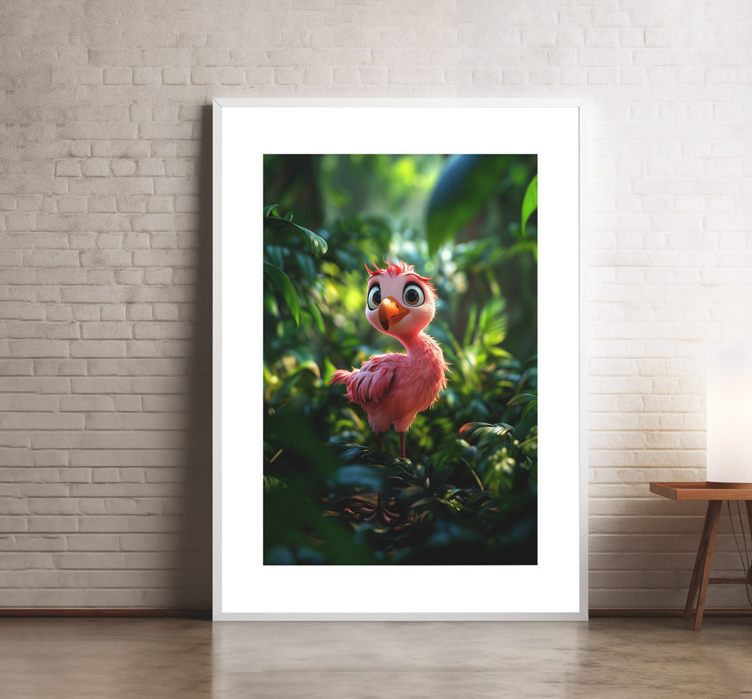 Affiche bébé flamand rose pour chambre d'enfant - Baby pink flamingo poster for children's room - animaux de la jungle