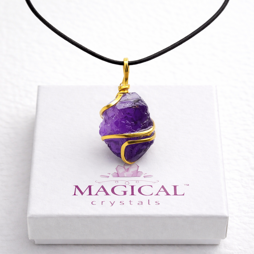Amethyst rough stone pendant with black string