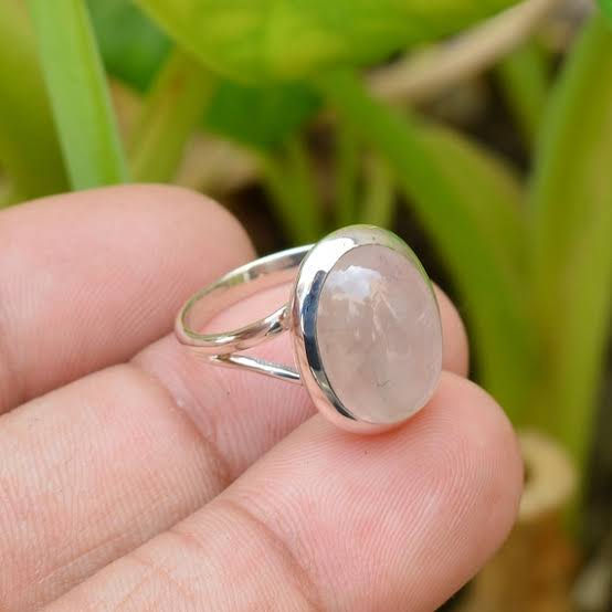 Thumbnail: Rose quartz silver ring adjustable 