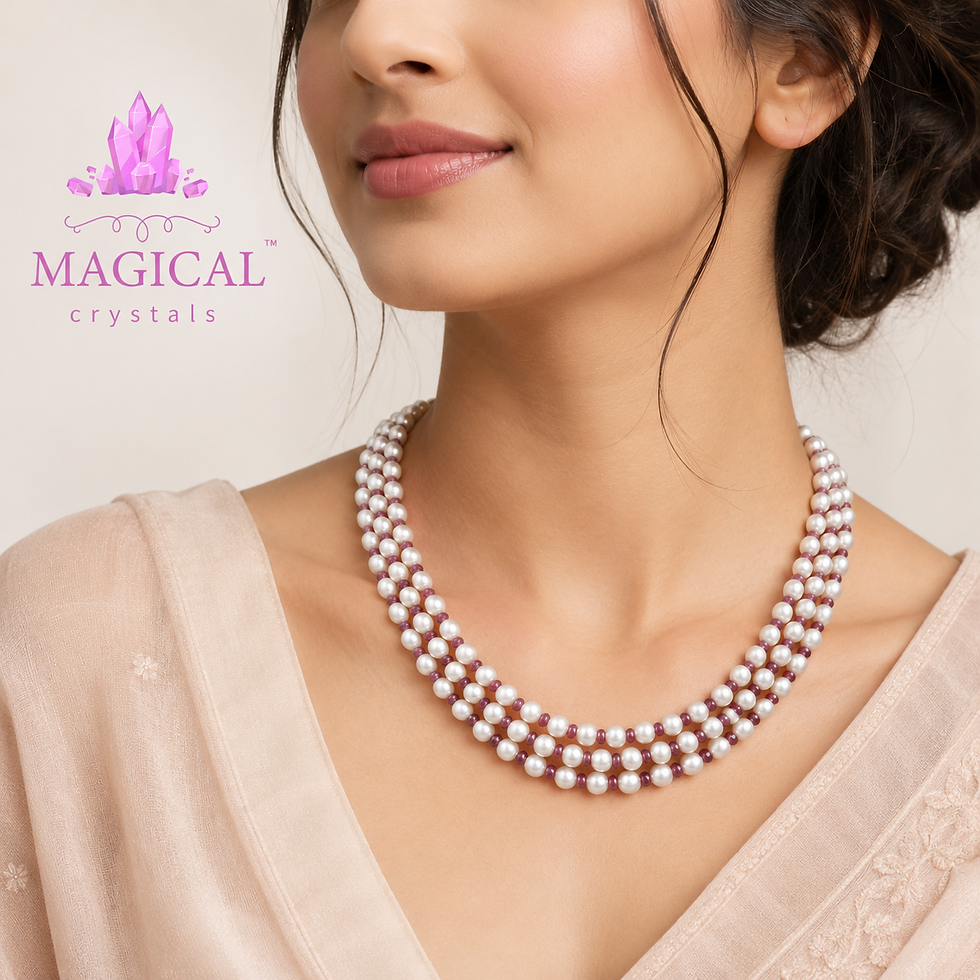 Thumbnail: Natural Freshwater Pearl & Ruby Multi-Layer Necklace