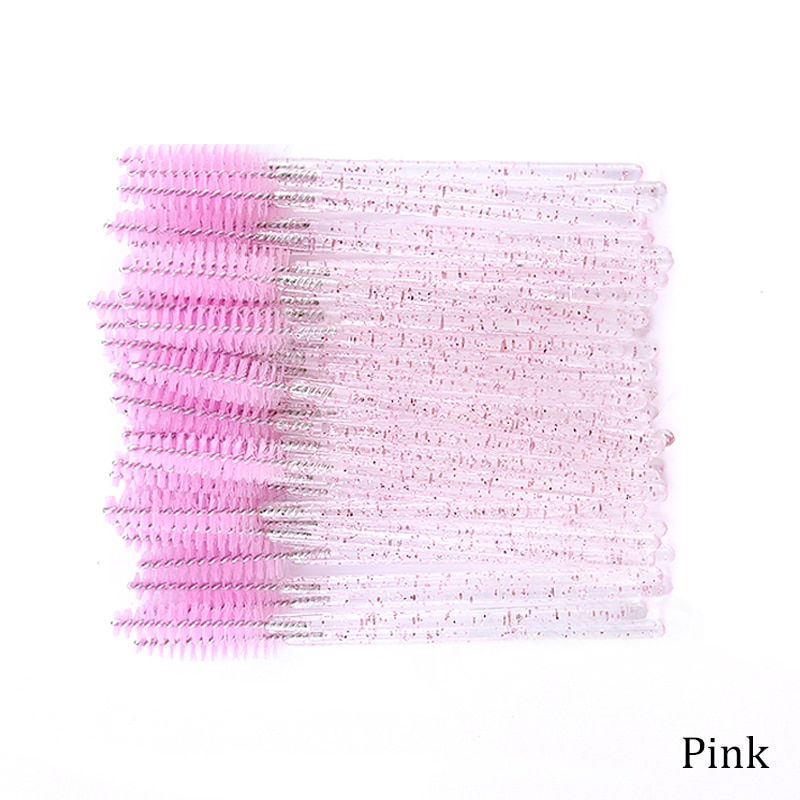 Thumbnail: 50Pcs Disposable Crystal Eyebrow Brush Eyelash Spoolie Mascara Applicator