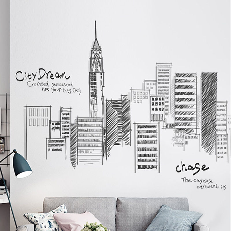 Thumbnail:  Large City Scape Wall Stickers Mural Decal 