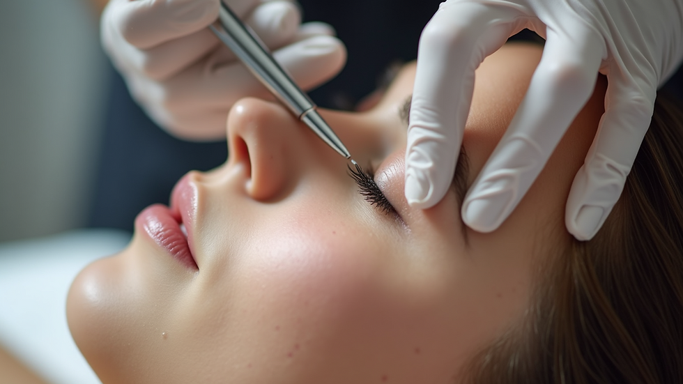 Close-up view of microneedling device on skin