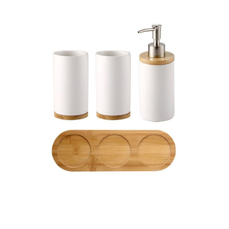Thumbnail: Ceramic Bamboo Cosmetic Holder Cup Vanity Accessories Set 