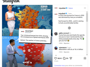 Post on social media suggesting that climate projections were too optimistic compared to June 2026 heatwave