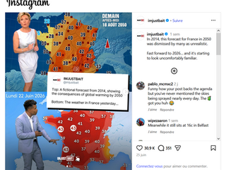 Post on social media suggesting that climate projections were too optimistic compared to June 2026 heatwave