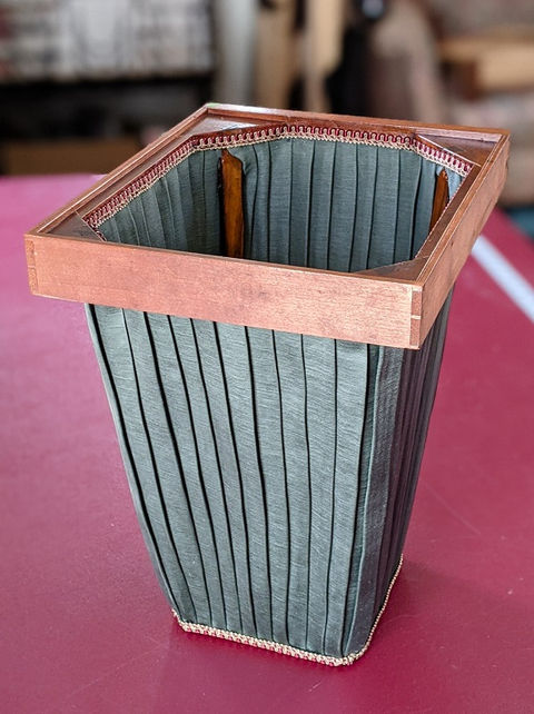 18th century sewing table basket with green silk upholstery