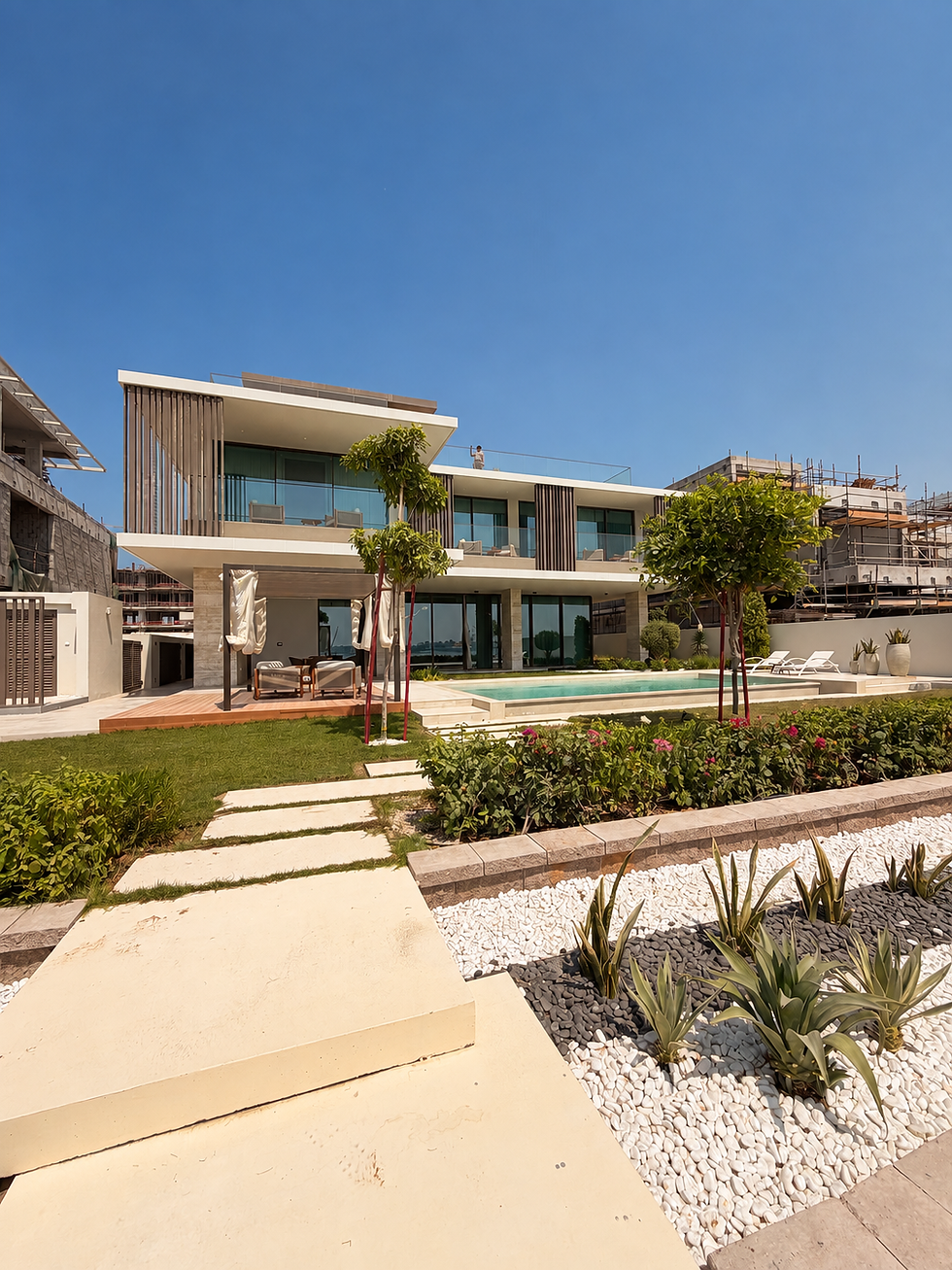 Contemporary villa with a private pool and landscaped garden at SHA Island by IMKAN, AlJurf, Abu Dhabi.