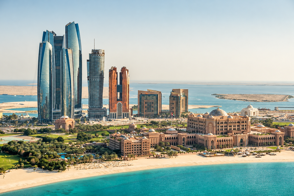 Etihad Towers and Emirates Palace overlooking the waterfront in Abu Dhabi