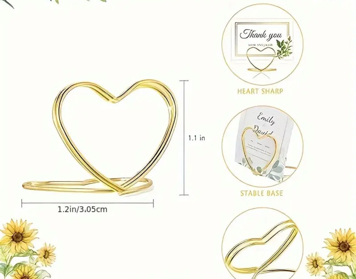 Kovový stojánek zlatý srdce na jmenovky
