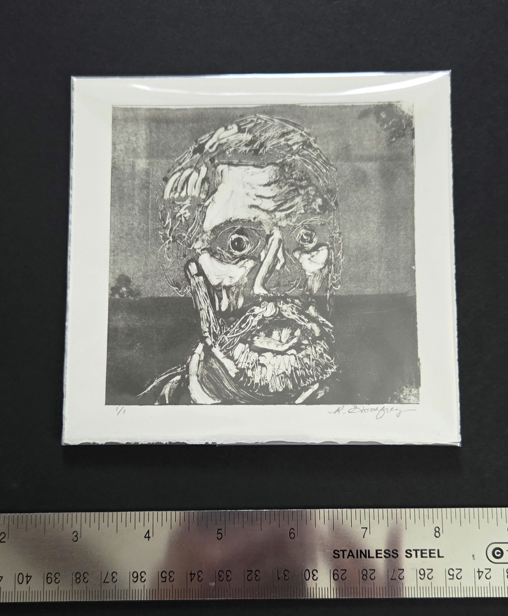 Zombie Mountain Man Monoprint 