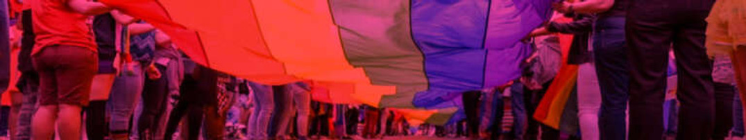 Imagen con bandera del orgullo LGBT ondeando sobre personas