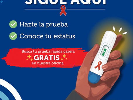 Educational graphic from Waves Ahead Puerto Rico promoting free at-home rapid HIV testing, prevention, and knowing your status.