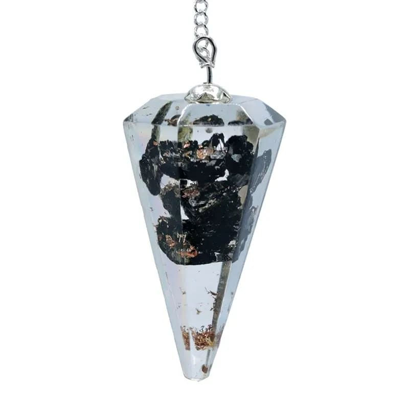 Orgonite pendulum black tourmaline facet cut