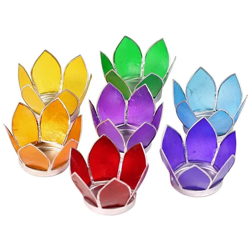 Set of 7: Lotus light small chakra silver trim