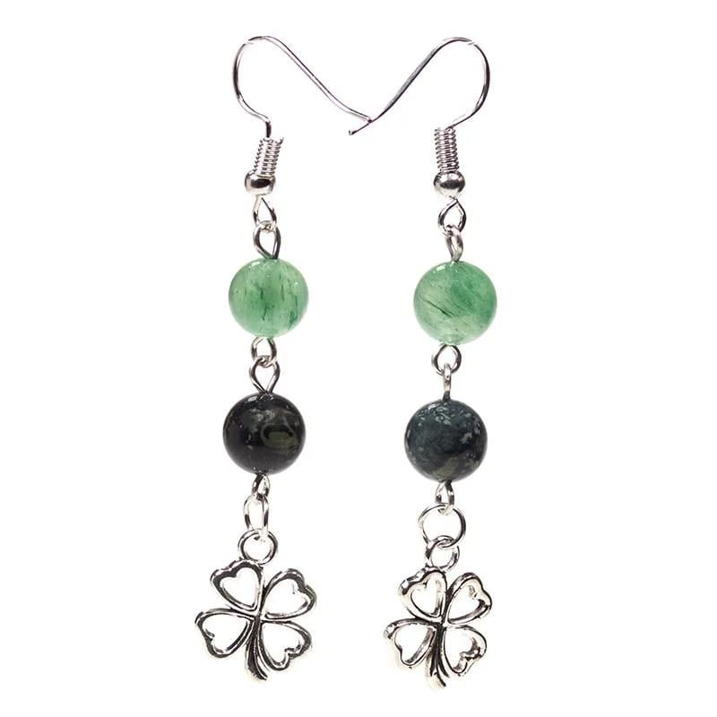Earrings kambaba/green aventurine + clover