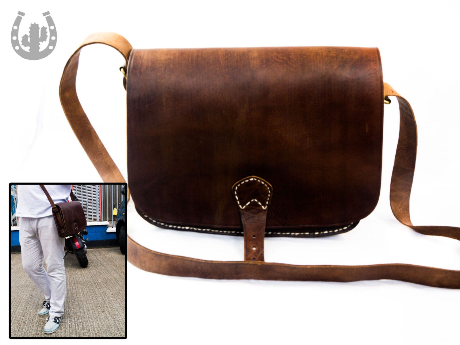 Hand Stitched Leather Messenger Bag: Small Crossbody Hunter Bag