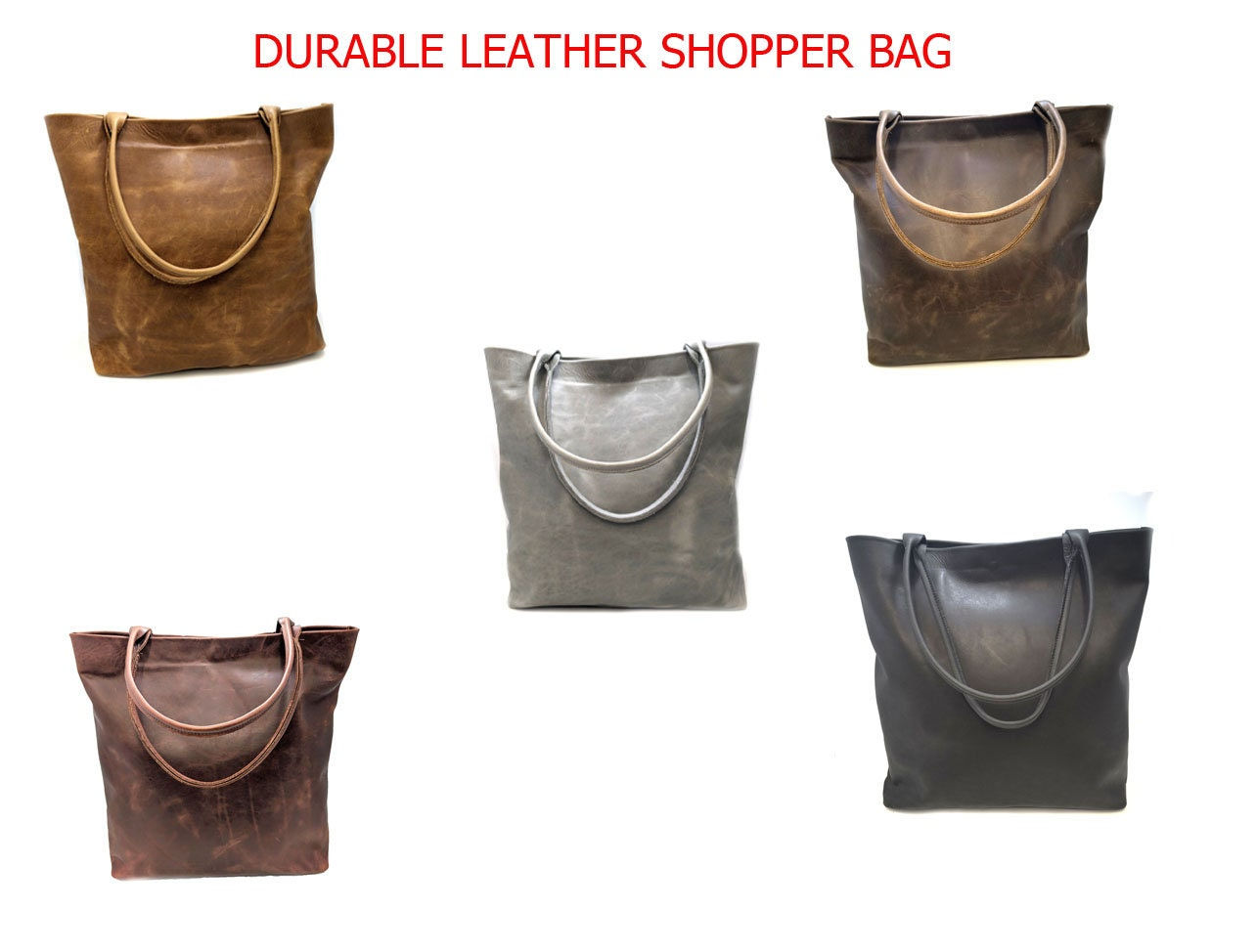 Durable leather Shopper Tote bag, 5 elegant colours