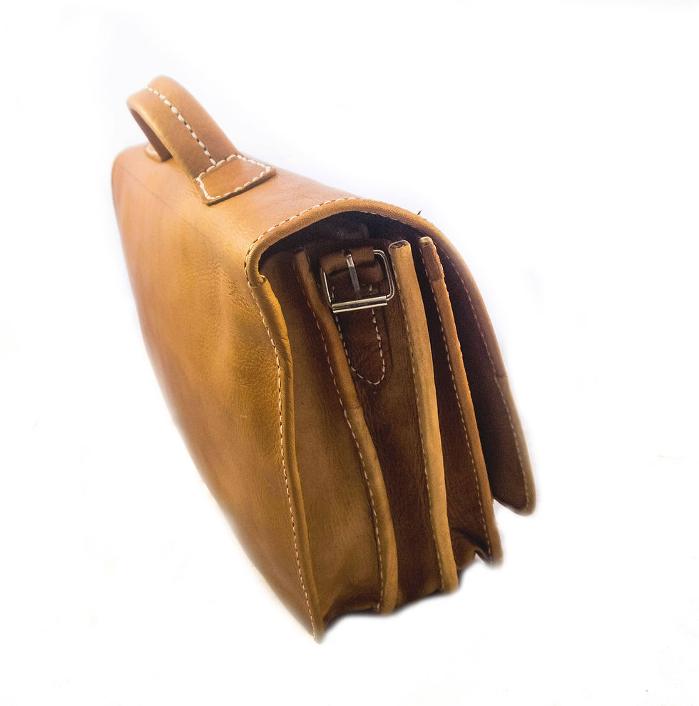 Thumbnail: 80's style vintage Moroccan  satchel leather bag with multi compartements