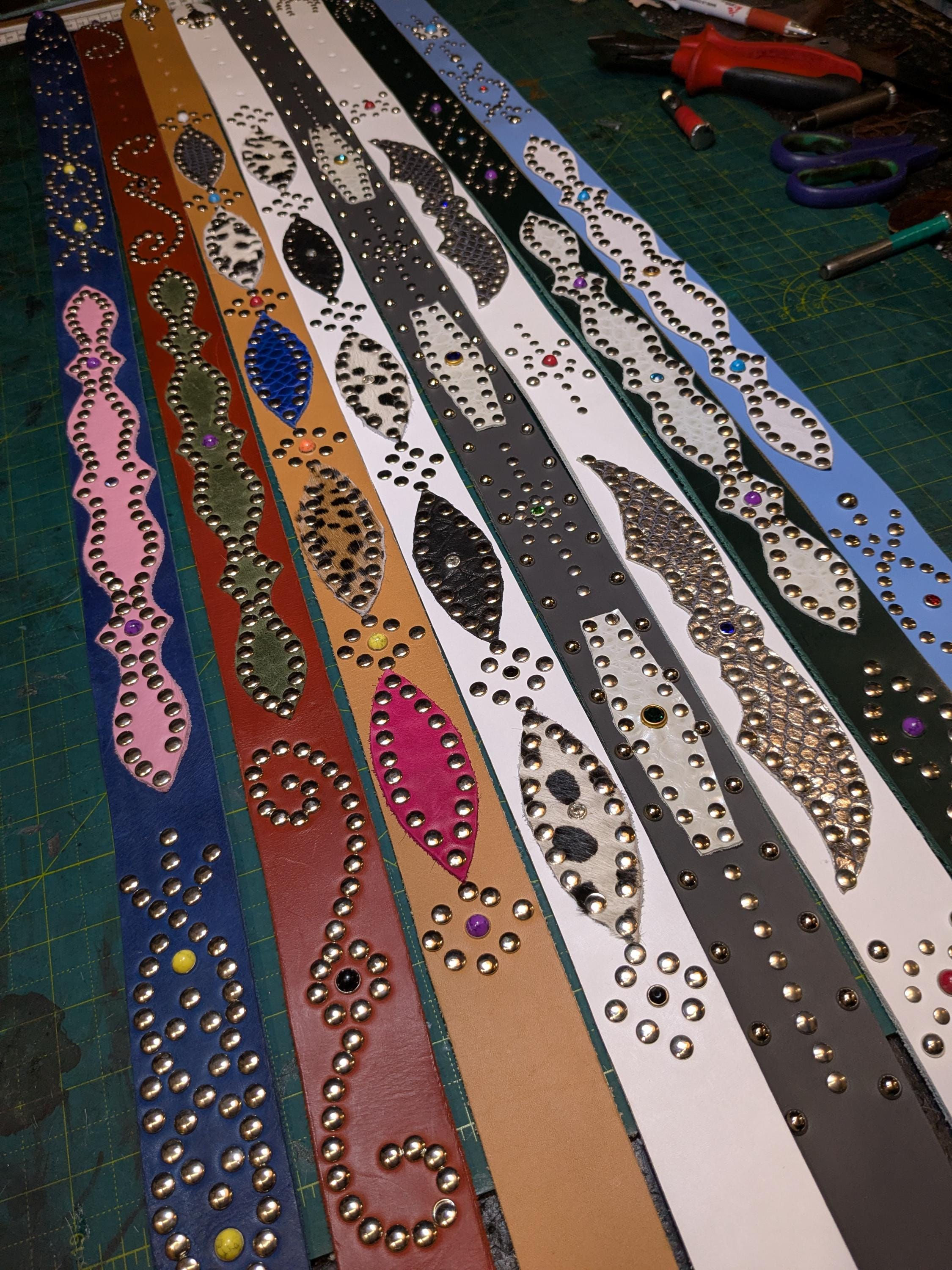 Handmade studded leather western-cowboy style belt