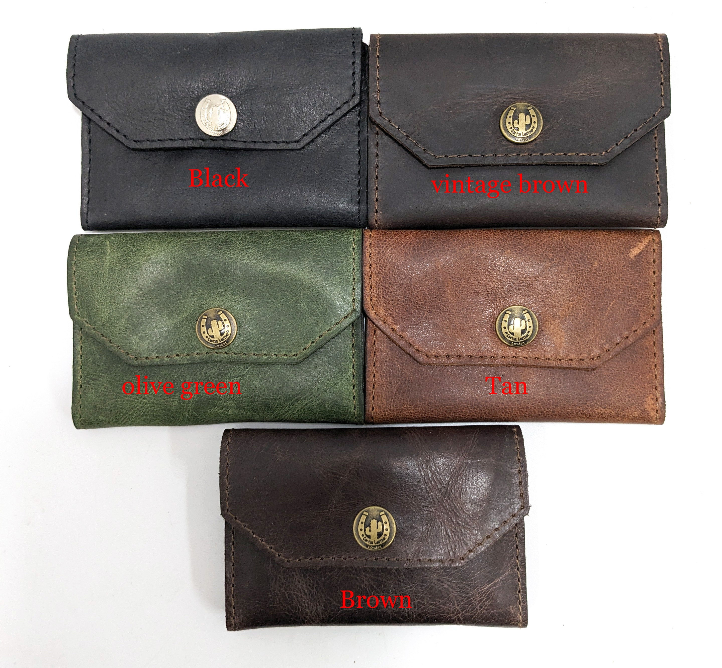 Handmade minimalist leather wallets in various colors