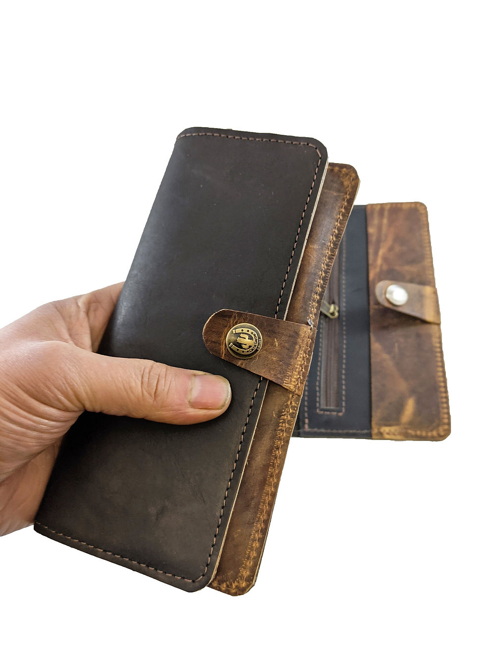 Thumbnail: Large Leather Bifold Wallet: Unisex Slim Design, Hand-Stitched