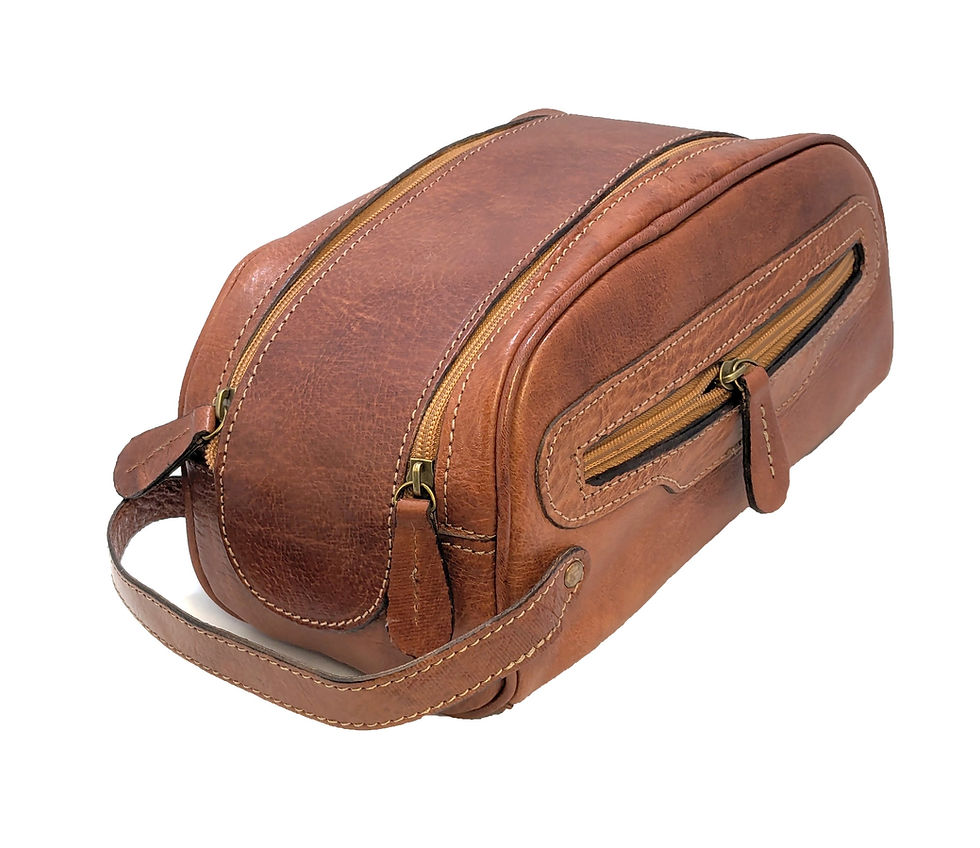 Handcrafted leather wash bag, toiletry travel bag
