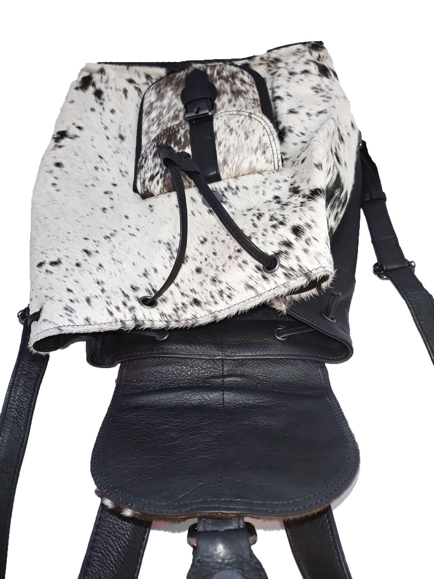 Black & White Cowhide Leather Backpack