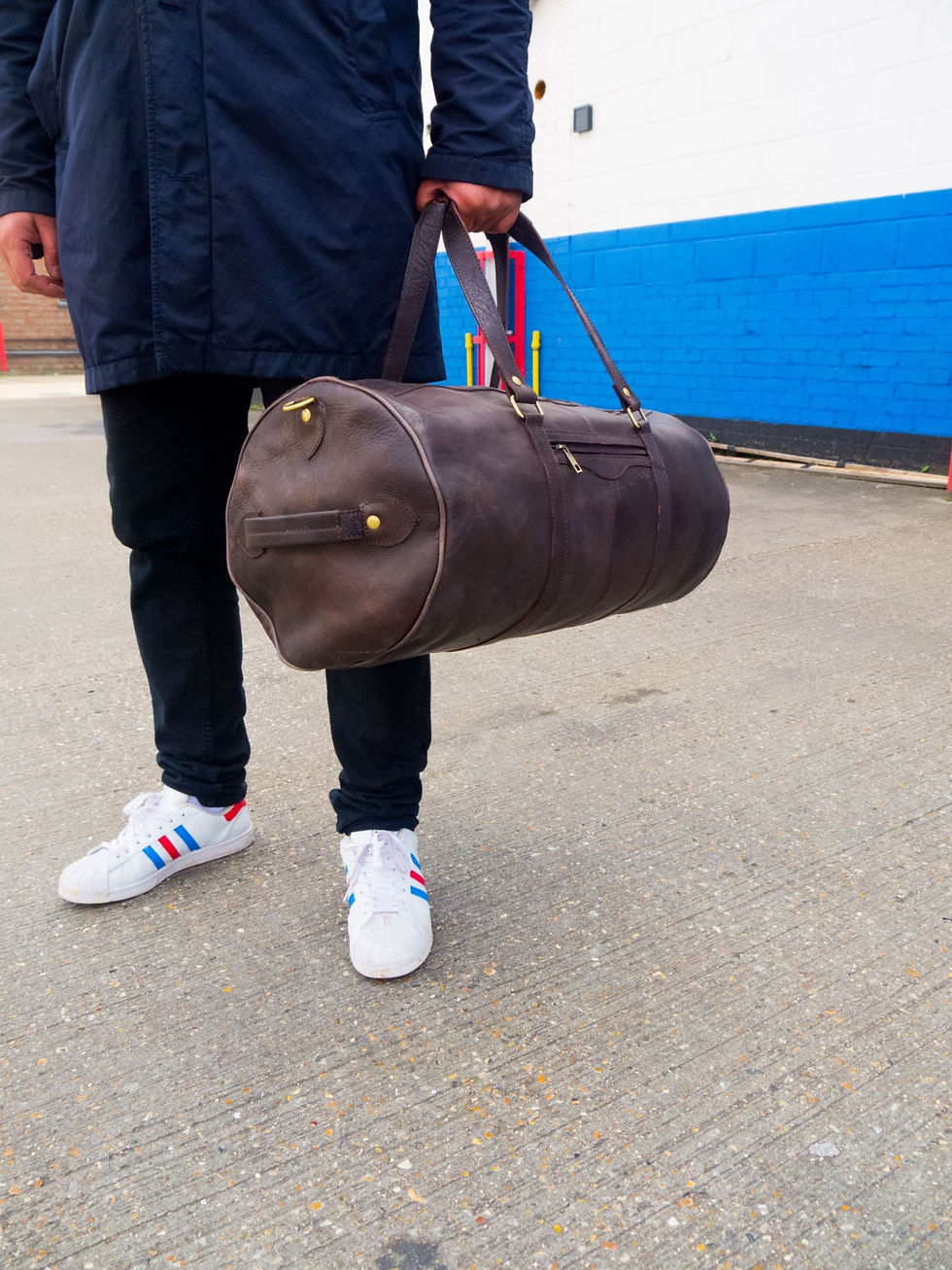 Thumbnail: Large Organic Leather Duffle Bag: Travel Gym Bag