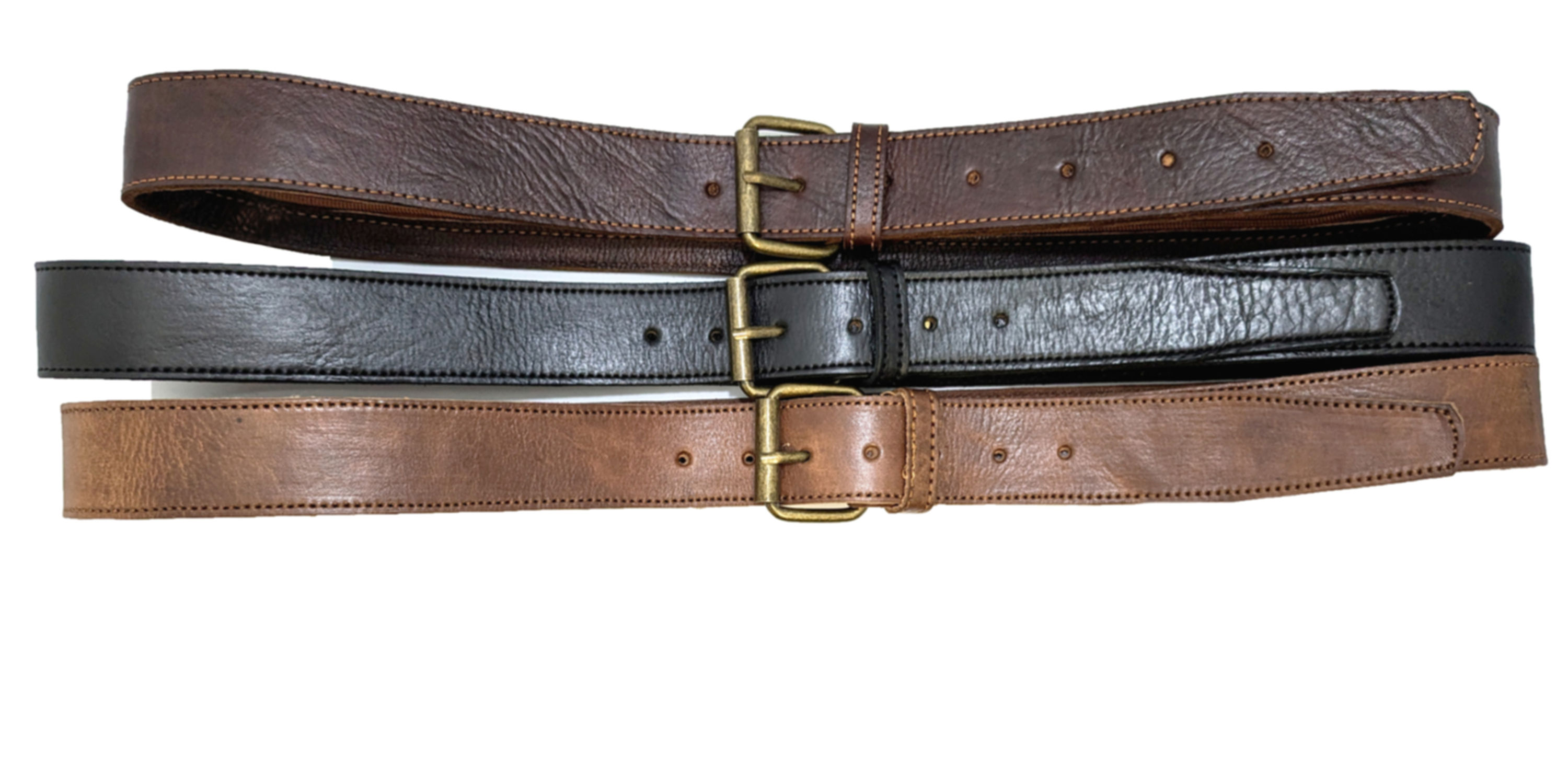 Leather Stash belt with a hidden zipped compartment