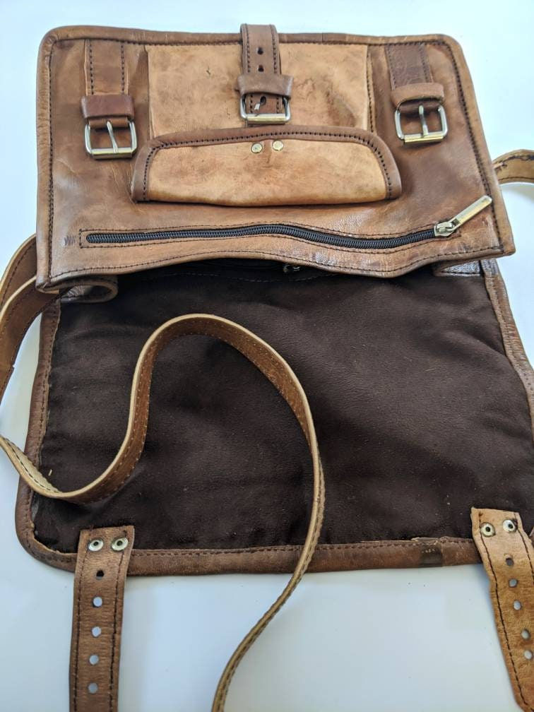 soft sheepskin Mini  vintage messenger leather bag, two sizes
