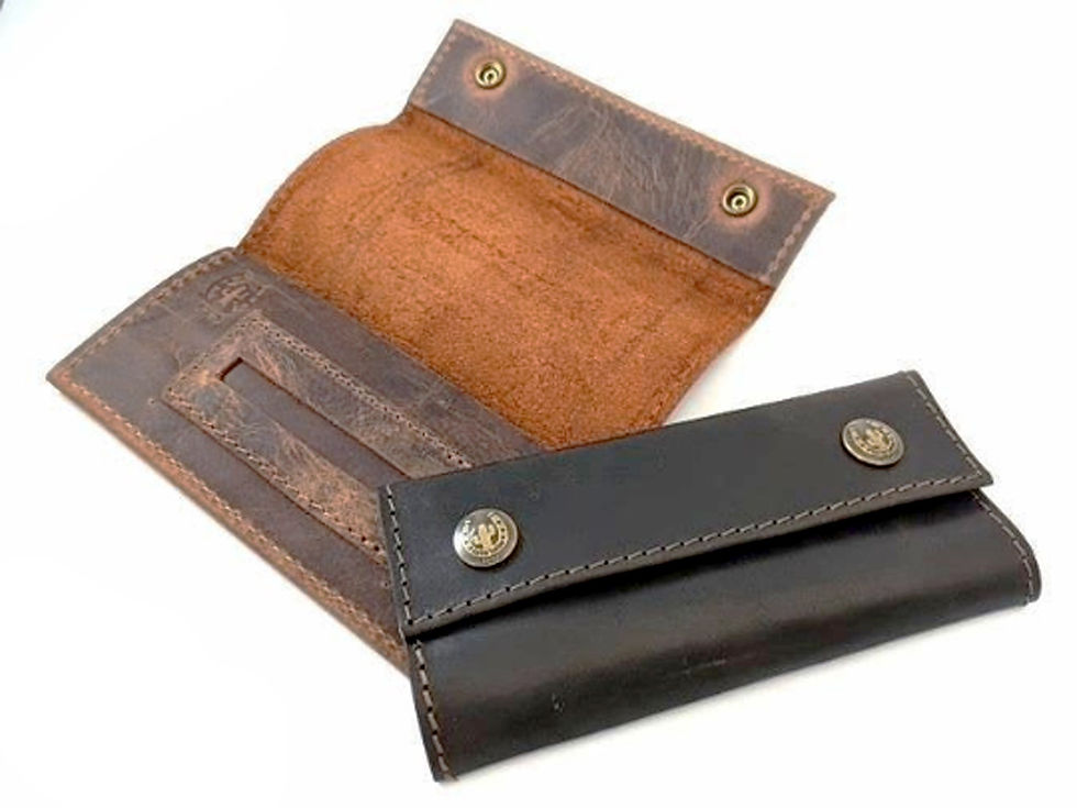 Thumbnail: Brown and black mini leather tobacco pouches with snaps