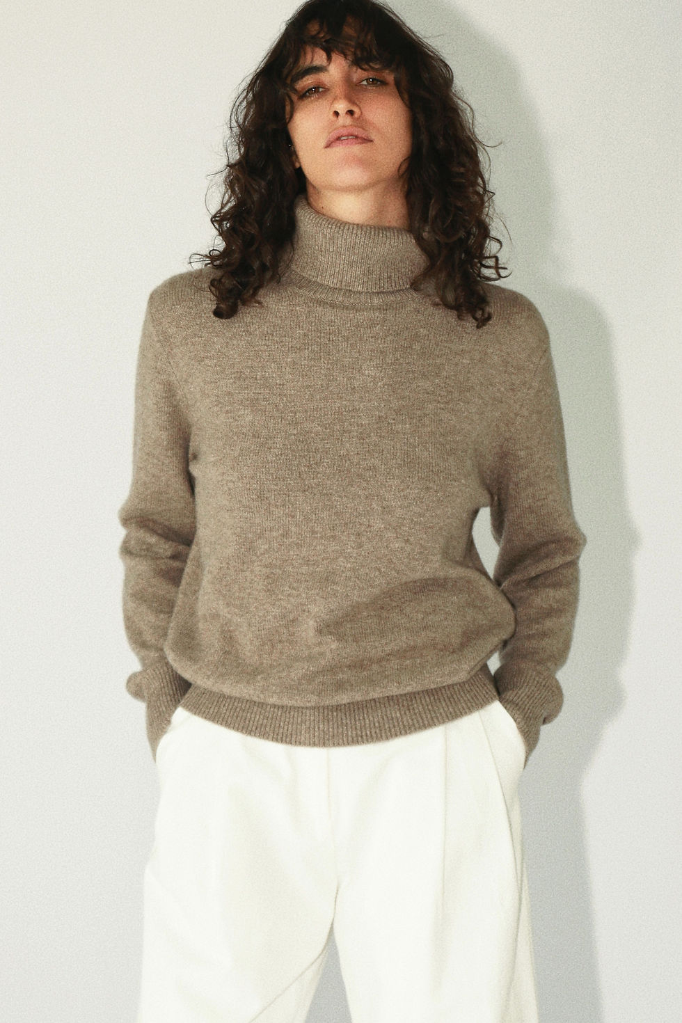 25 Autumn/Winter Warm Wrap High-Neck Light Floral Brown Sweater