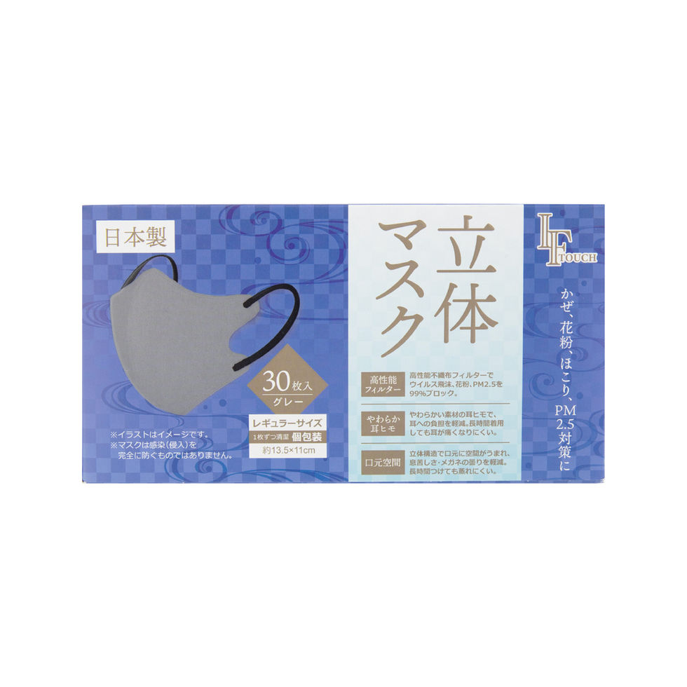 LFTOUCH 日本立體口罩(成人) – 灰色 30’S