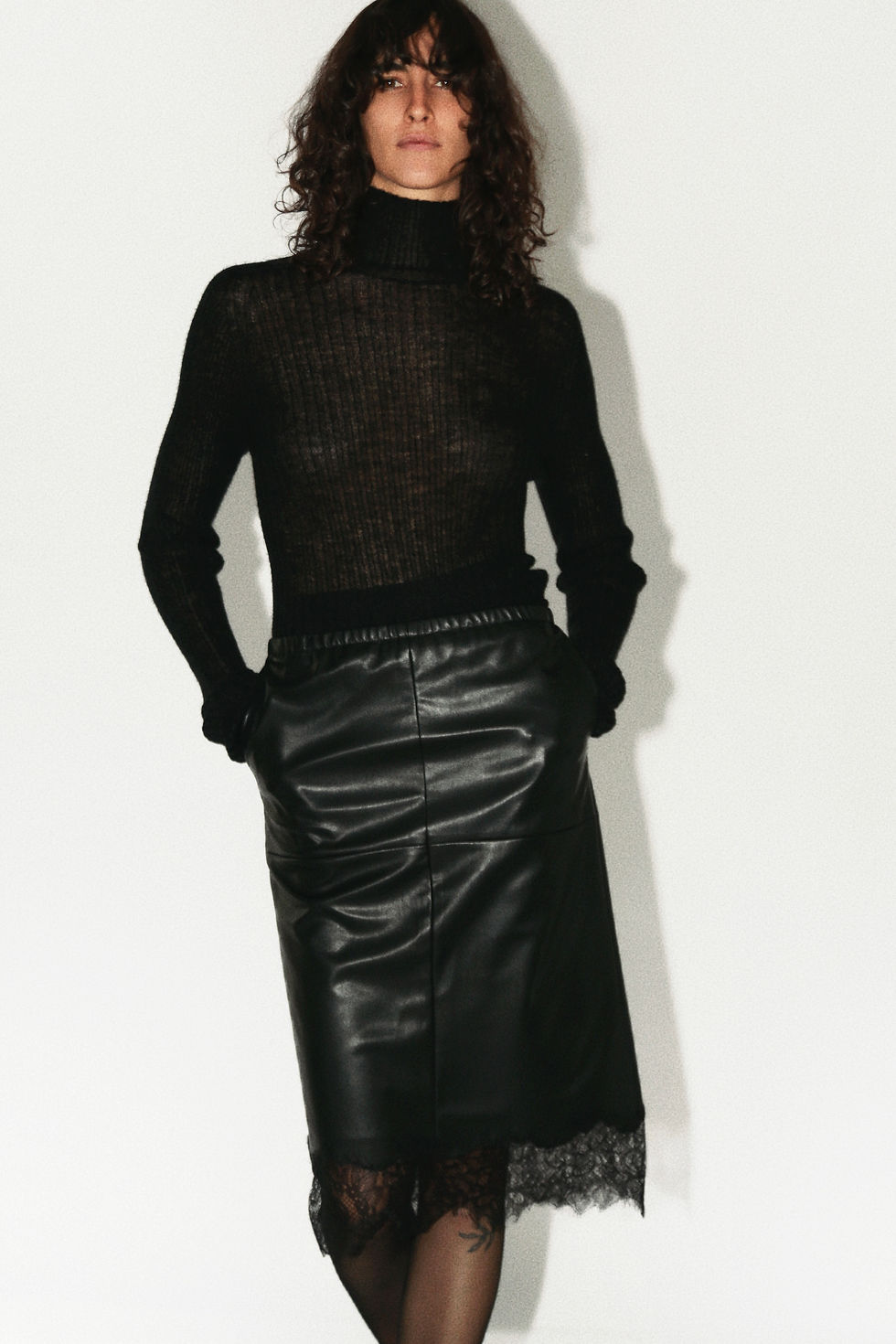 Thumbnail: Sheer High-Neck Knit Top