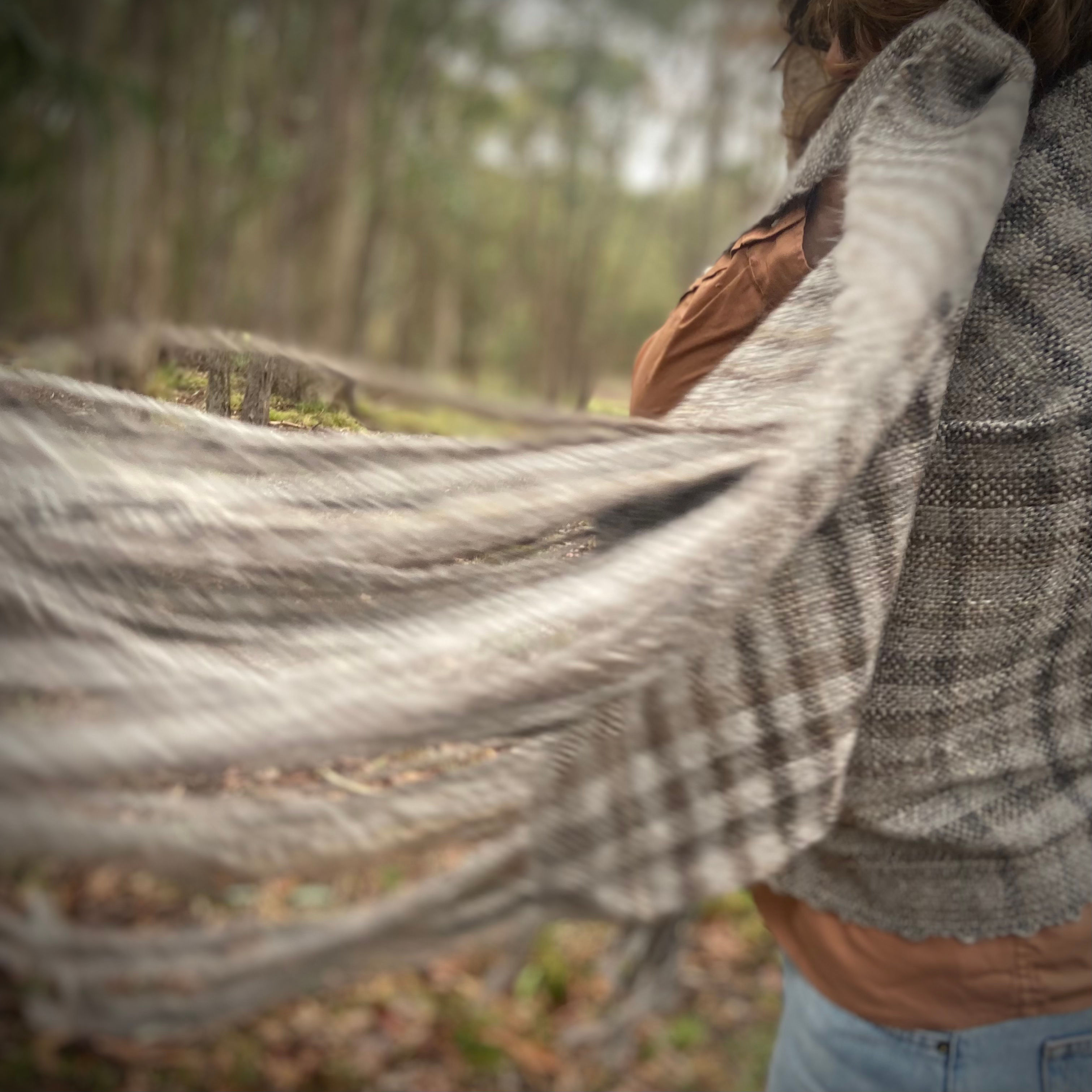 ‘Stormy Earth’ handwoven shawl in 50% home grown alpaca & 50% wool/acrylic blend