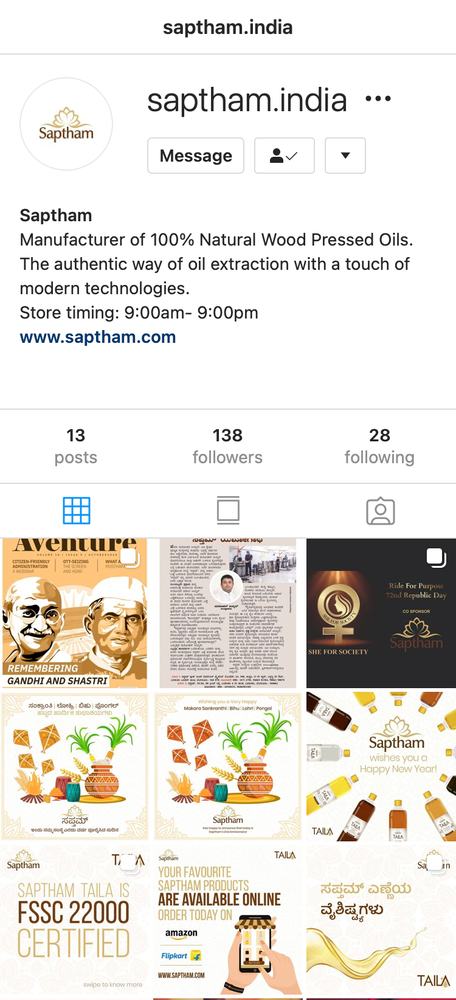 Saptham Instagram Account Management